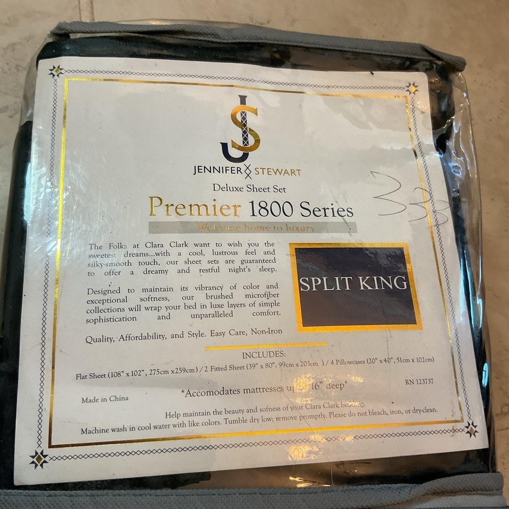 NWT Split King Sheets Black Premier Series 1800 Ultra Soft Wrinkle Free - Picture 4 of 4